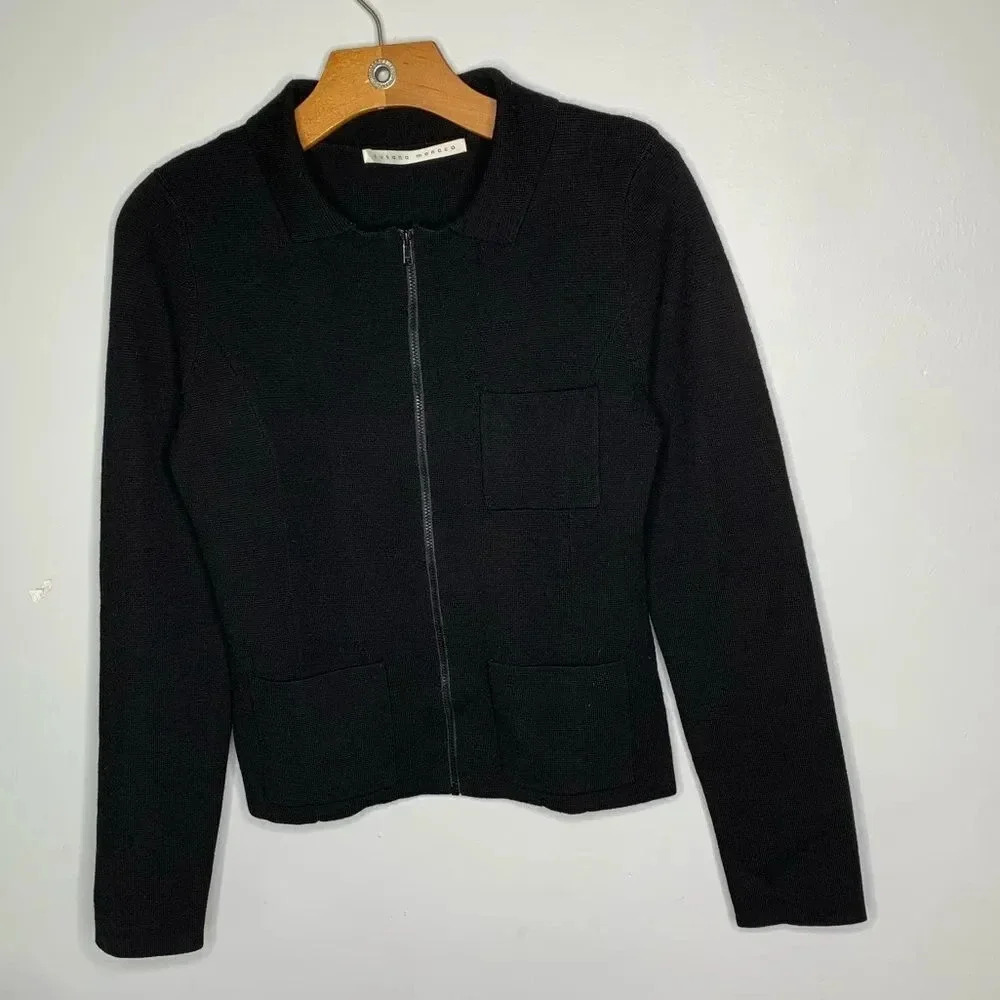 Susana Monaco 100% Super Fine Wool Zip Front Sweater